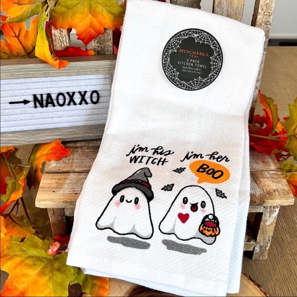 RockHill Home Cute Halloween Couple MR & MRS Ghost Kitchen Towels 2PK - Picture 1 of 2